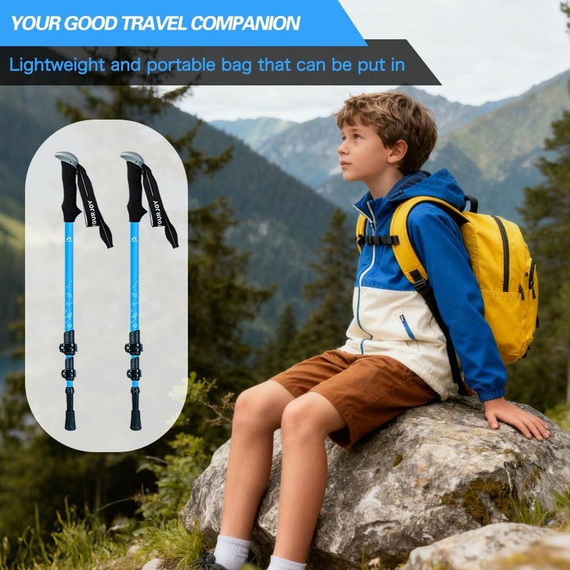 yourjoy Hiking Trekking Poles for Kids, 2 Pack Anti Shock, Adjustable, Collapsible Hiking Poles for Trekking or Walking, Lightweight Aluminum Sticks - Image 2